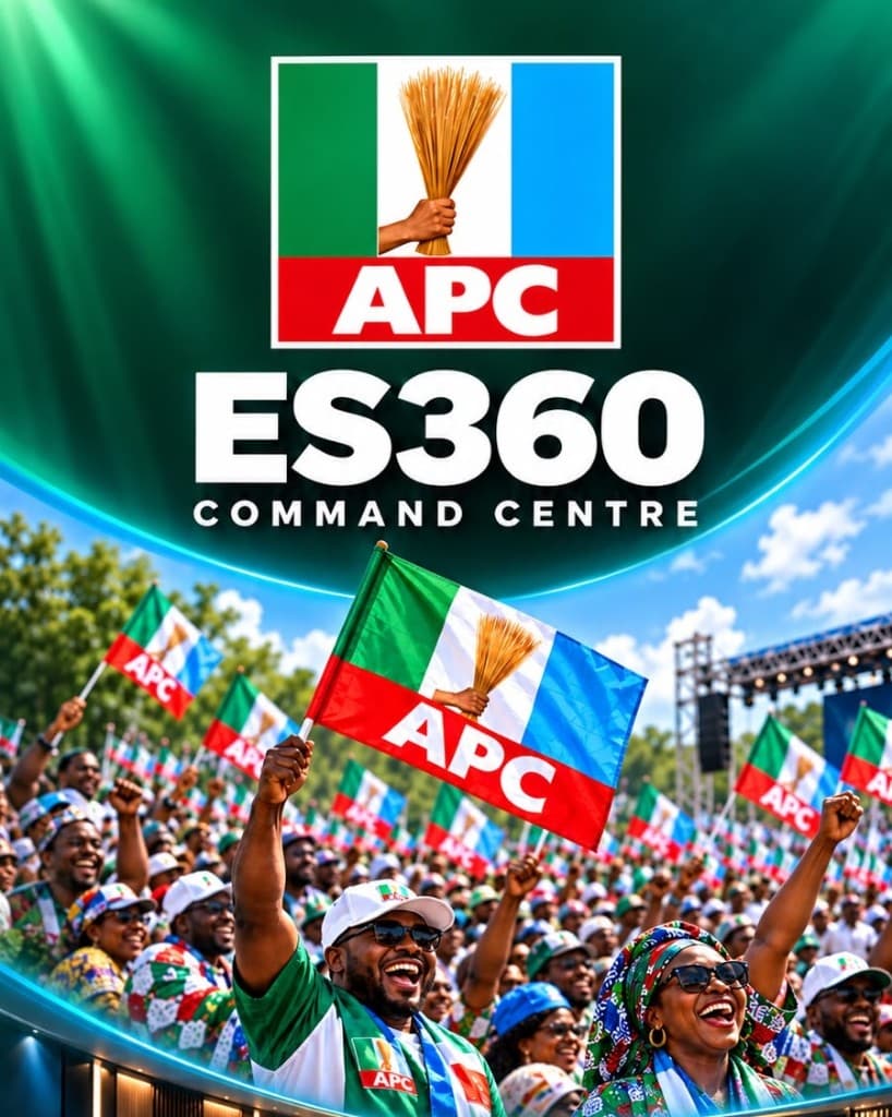 APC ES360 Command Centre poster: supporters waving APC flags beneath the broom emblem